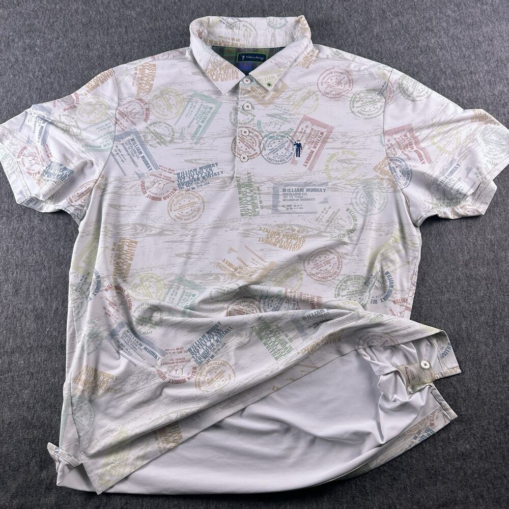 William Murray Performance Polo Mens XL Distillery Whiskey Bourbon Print Stretch - Picture 13 of 16